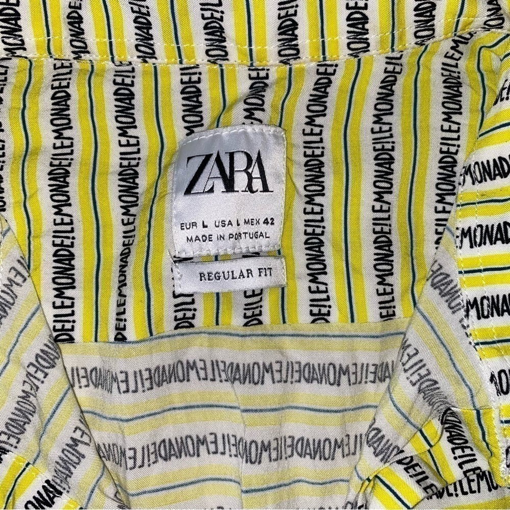 ZARA Slogan Print Button Down Short Sleeve. Men’s large - Picture 8 of 10